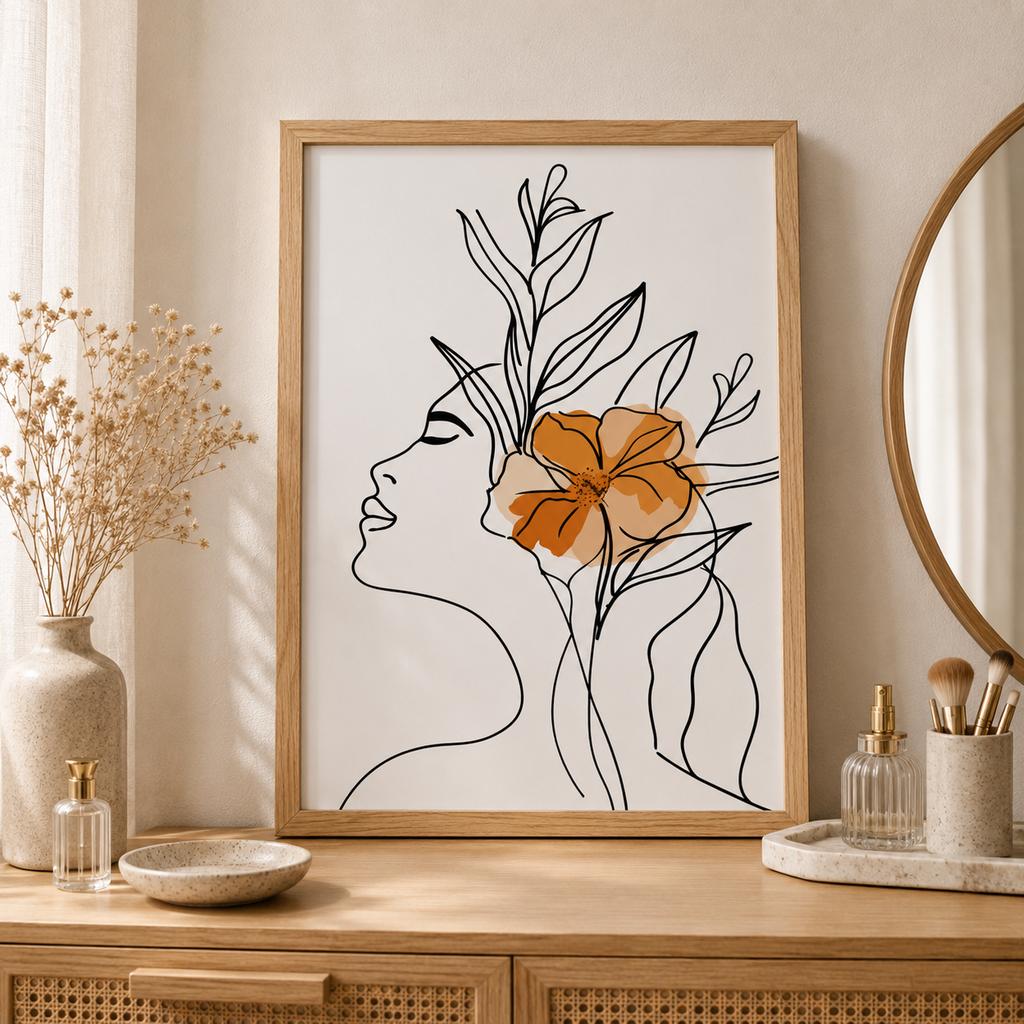 Abstract Line Wall Art, Fashion Woman Flower Canvas Painting Modern Poster Prints Bedroom Living Room Wall Decor