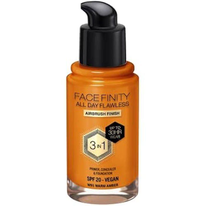Fond de teint - MAX FACTOR - Facefinity All Day Flawless - W91 Ambre chaud - 30 Ml - SPF 20