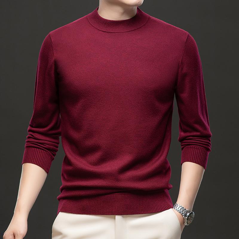 Autumn And Winter Men'S Slim Fit Solid Color Bottom Top Warm Sweater Knitted Sweater Semi-Turtleneck Pullover Men'S Clothing