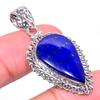 Natural Lapis Lazuli Gemstone 925 Solid Sterling Silver Gift Pendant 1.77" S3n15