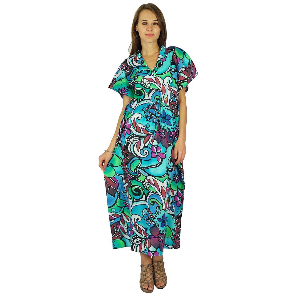 Bohemian Phagun Dress Printed Cotton Caftan Maxi Nightwear Kaftan