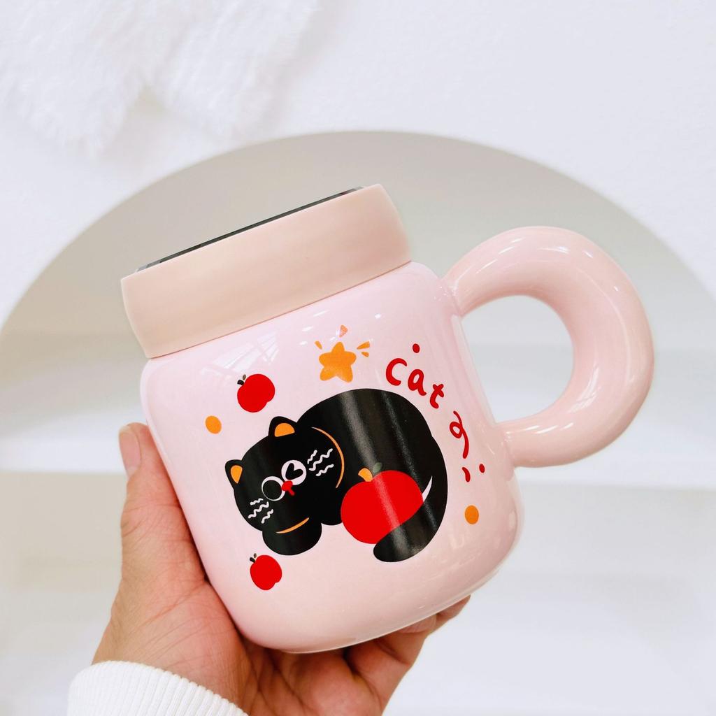 Новый День рождения Непослушный кот Водяная чашка Мультяшная керамическая кружка с крышкой ложкой Мультяшная чашка для питья Подарочный набор Подарочная коробка