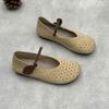 Hollow-out Breathable Genuine Leather Flats Soft Soled Comfortable Cowhide Women's Shoes
