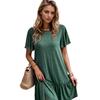 Women's Solid Color Short-sleeved Round Neck Retro Style Plus Size Ruffled Dress