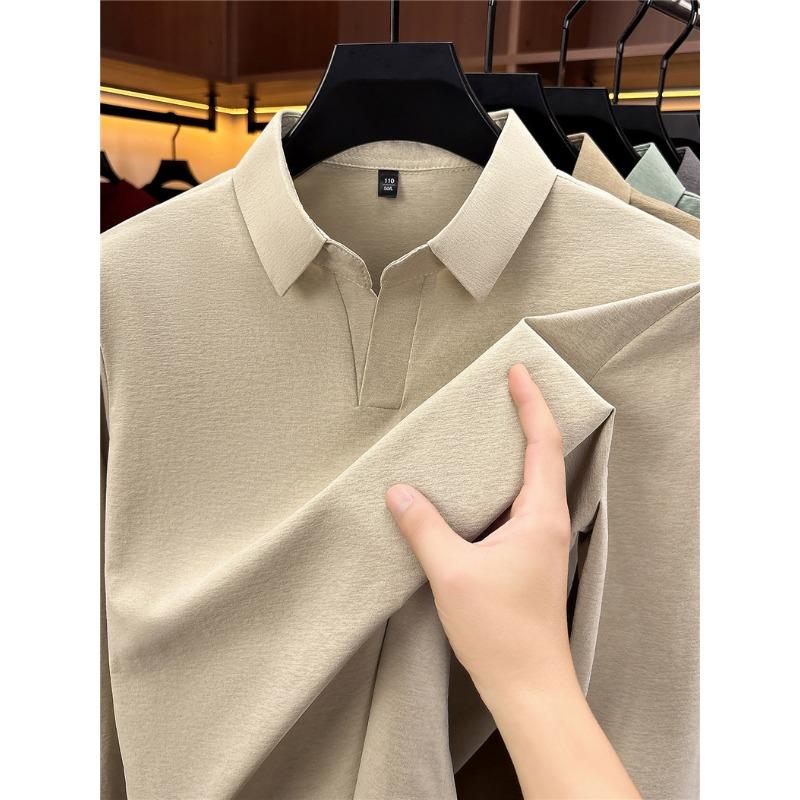 Long Sleeve Solid Color Polo Shirt Casual Knit T Shirt For Men