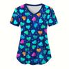 Clinical Uniform Woman Elegant Heart Print Health Care Scrub Uniform Trends V-Neck Short Sleeve Dental Nursing Uniform for Women