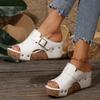 Women's Wide Width Platform Sandals, Peep-Toe Wedge Heel Slides, Comfortable Summer Slippers for Women