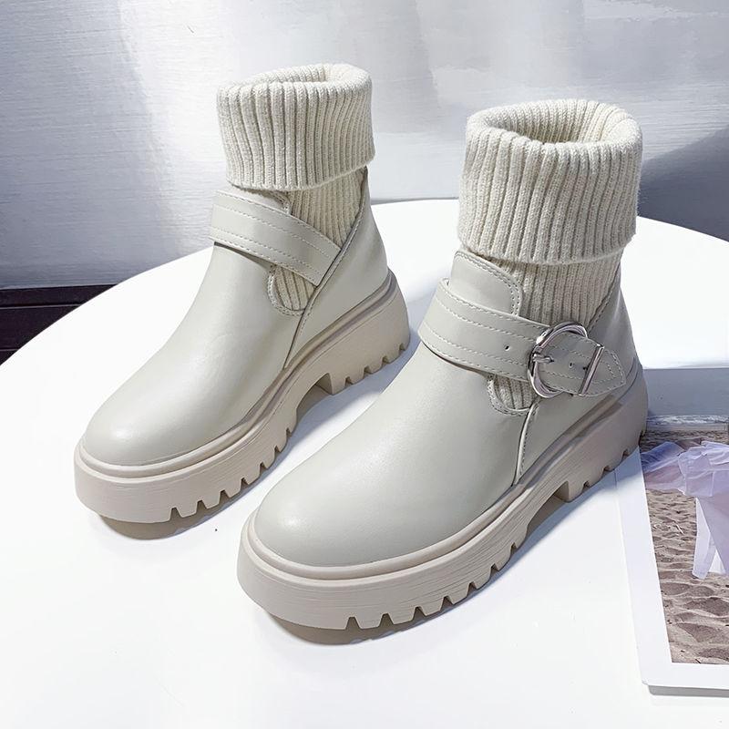 Короткие женские туфли Массивная обувь Мэри Джейн Белые ботильоны Носки Лолиты Женские ботильоны на эластичной платформе Тренд 2024 Новинка 2024 года