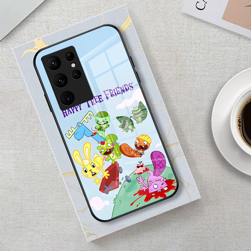 Мультяшный Чехол для Телефона Happy Tree Friend Для Samsung S26 S25 Edge Ultra 23 22 21 20 Ultra Plus S24 Fe Стеклянная Крышка