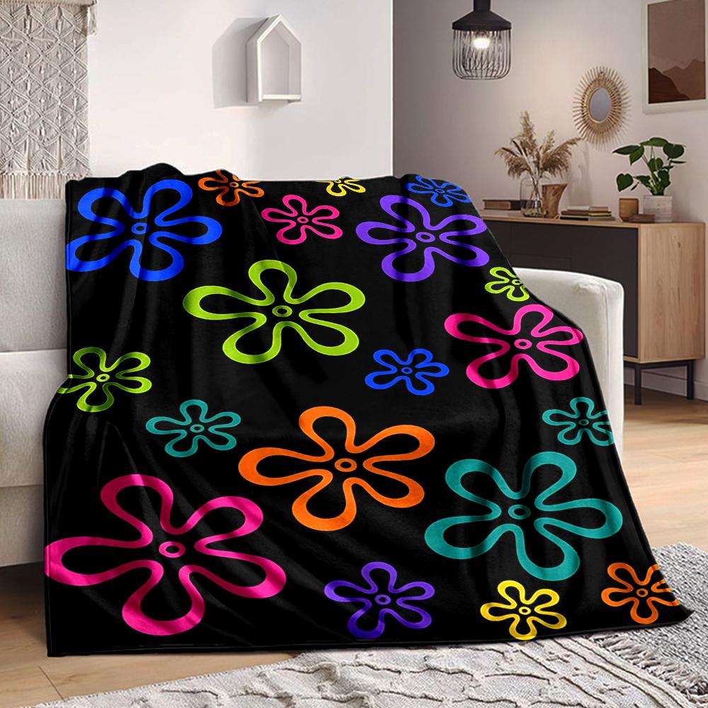 1Pc Flower Power Flannel Blanket, Soft And Comfortable, Casual Warm, Camping Travel, Christmas, Halloween Xmas Gift Y1544