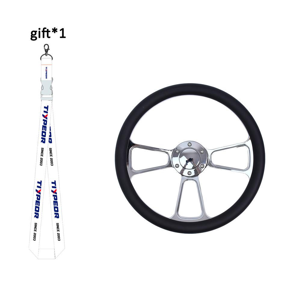 Universal 14 Inch 350mm Classic Retro Microfiber Leather Steering Wheel Black Chrome Plated Three Spoke Bracket 7mm Thick
