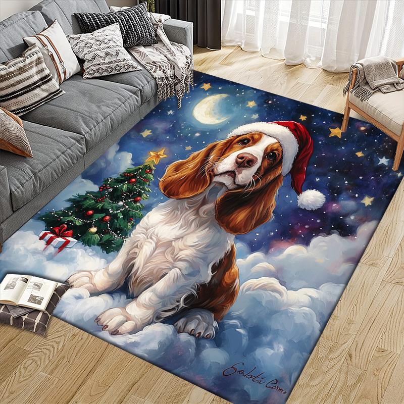 Christmas dog Home Sofa Decoration for Living Room & Bedroom, Non‑Slip Play Flannel Floor Mat for Game Room