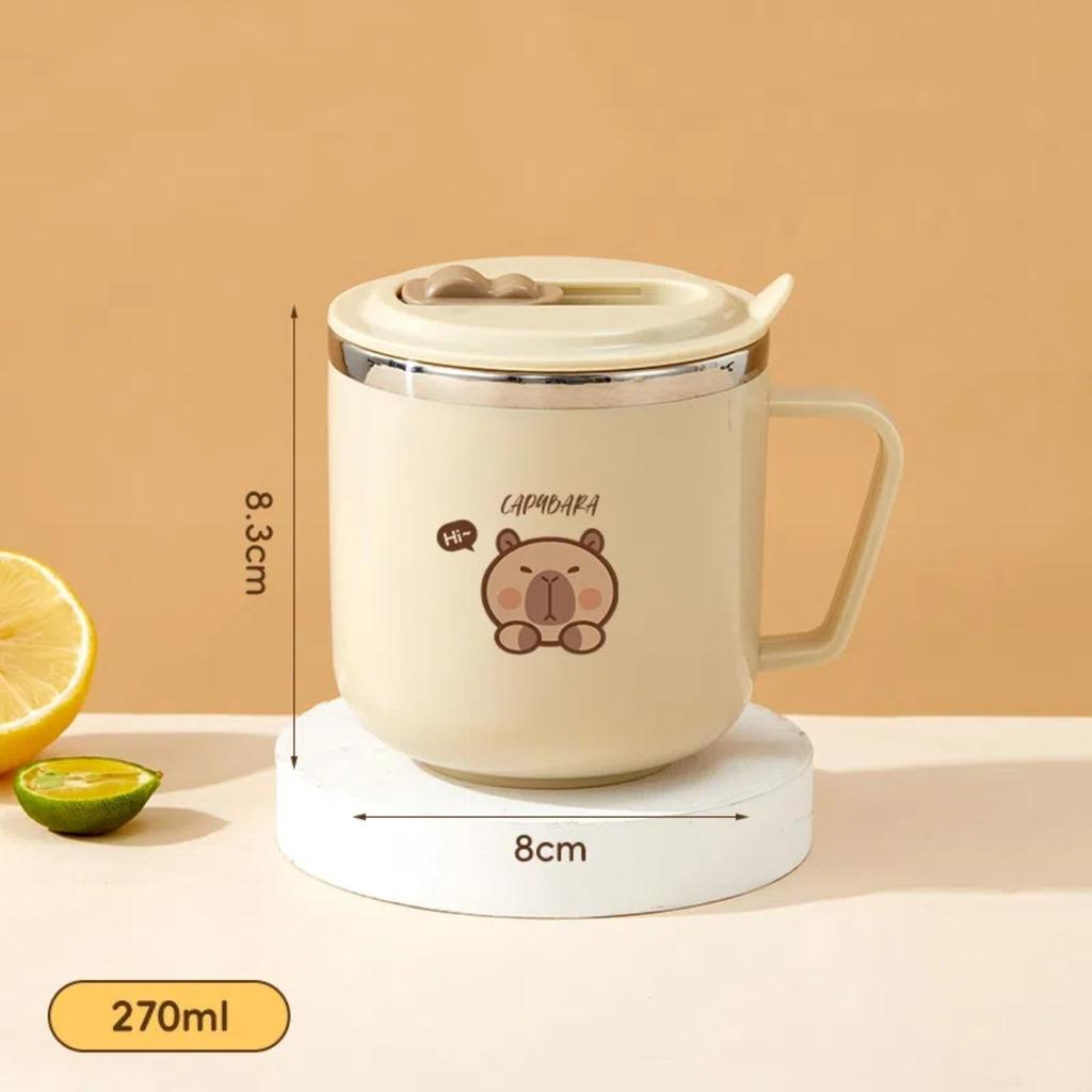 WORTHBUY Cute Capybara 316 Stainless Steel Kid Water Cup With Straw 270ml Double Wall Insulated Mug Leak-proof Milk Coffee Cup