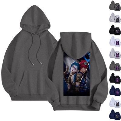 Женский повседневный комфортный плюшевый длинный рукав Arcane свободный вырез пуловер с капюшоном с принтом