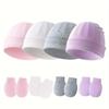 4set Cute Baby Mittens Newborn, No Scratch Baby Boy Mittens, Baby Girl Hat Gloves for Toddlers, Infant, Newborn