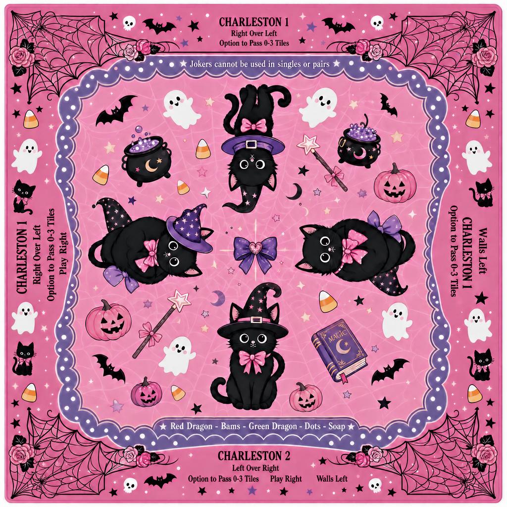 Odorless 2026 Pink Halloween Modern Luxury Mahjong Mat Custom Size Thickness Rubber Base Non-slip Entertainment Table Mat