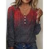 Spring and Autumn Women's Blouse V Collar Star Tie-dye Pearl Buttons Long Sleeve T-shirt