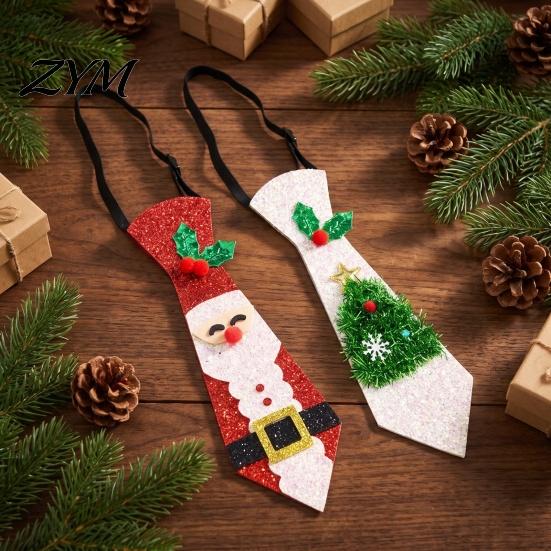Quick Wear Holiday Necktie Adjustable Glitter Christmas Necktie, Non-woven Fabric Dress Up Costume Fun Party Favors Accessories, Sparkling Funny