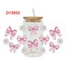 Waterproof Wrap Stickers Clear Pink Bow Decals Diy UV DTF Transfer Sticker  For 16Oz Glass Cup