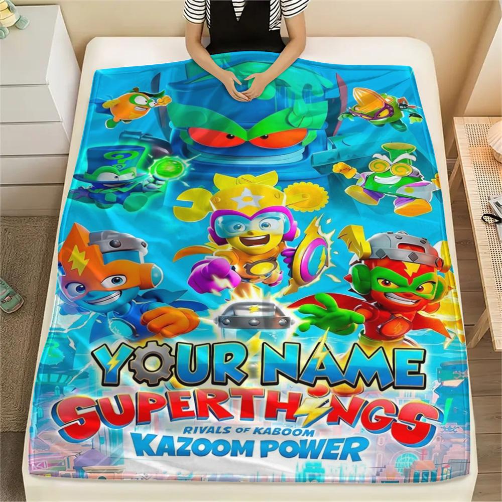 1PC Superthings Battle Custom Name Patterned Flannel Blanket Suitable For All Seasons For Home Decor Warmth And Comfort Gifts Holiday Present