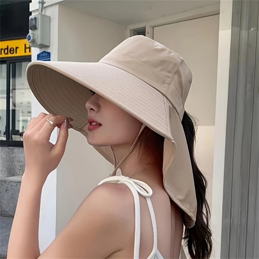 Women's Lightweight Breathable Sun Hat - Adjustable Drawstring Ponytail Hole Design, Wide Brim Four Seasons Outdoor Beach Holida