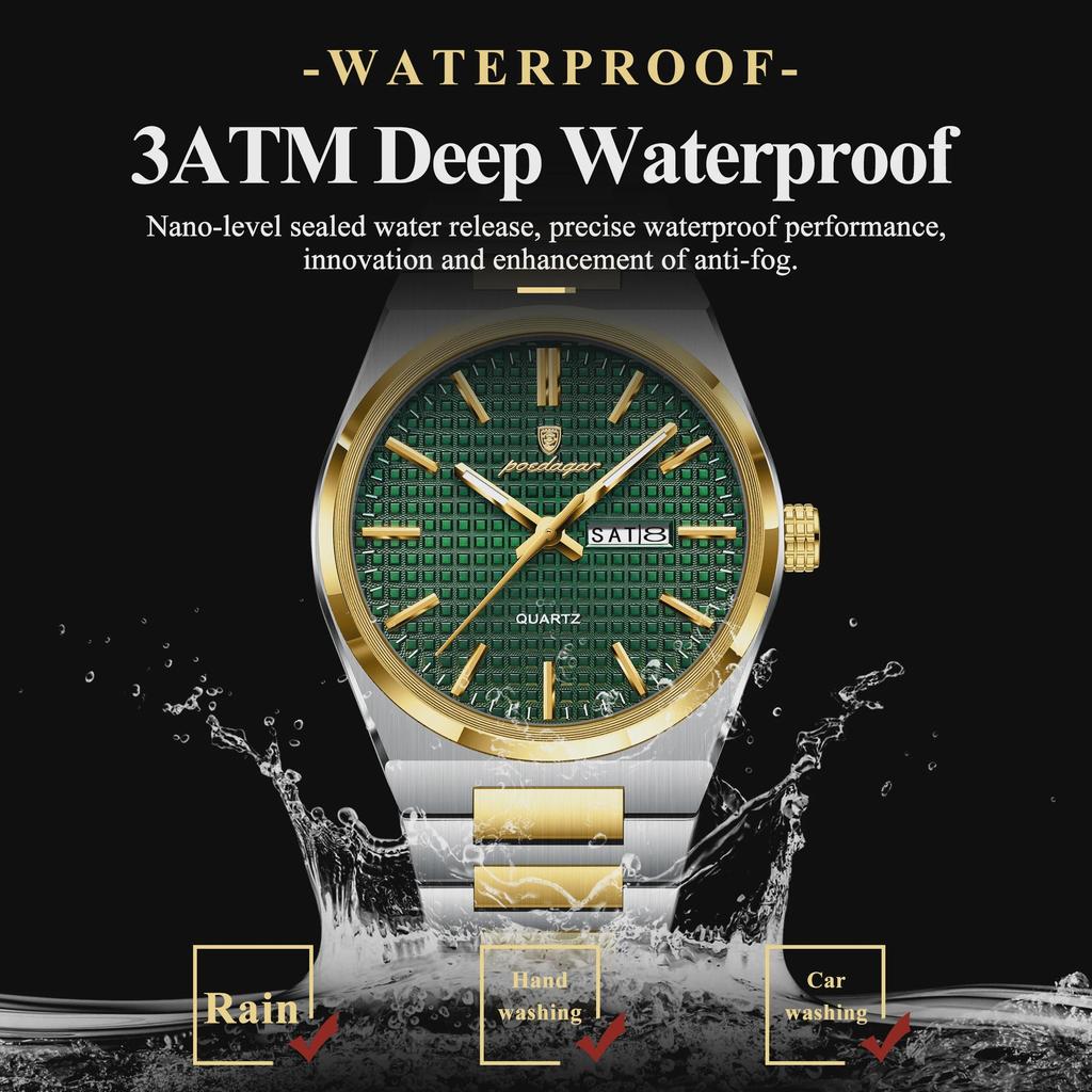 POEDAGAR Роскошные мужские часы Дата Неделя Водонепроницаемые Светящиеся Часы из Нержавеющей Стали Для Мужчин Повседневные Кварцевые Мужские Часы