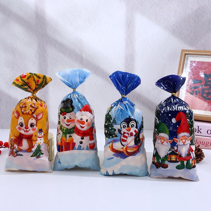 50/100Pcs Christmas Gift Bags Christmas Decorations For Home 2025 Xmas Gifts New Year 2026 Santa Claus Snowman Packaging Bags