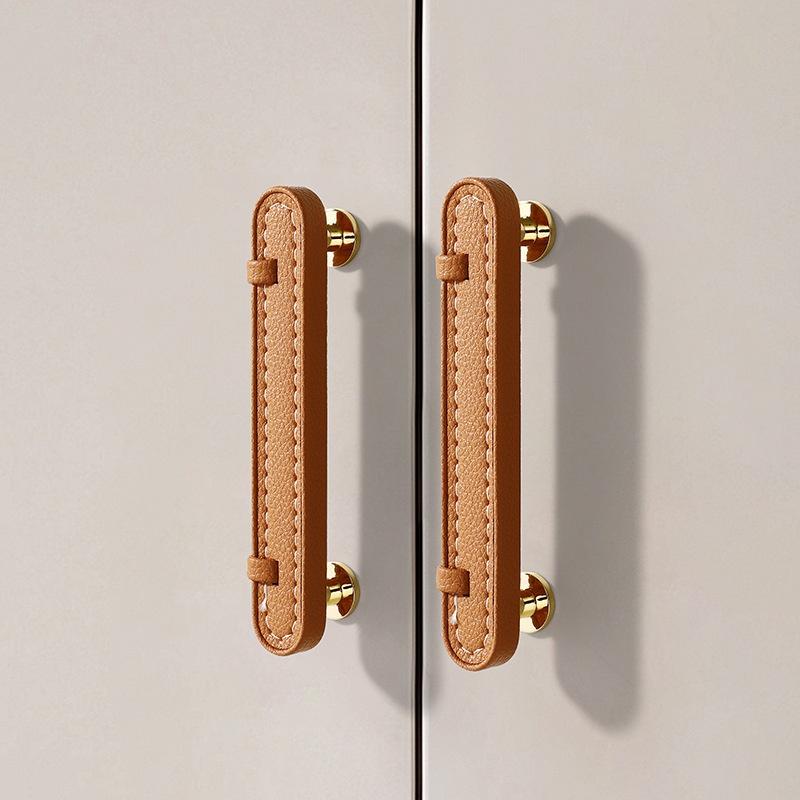 Ручки и ручки для обувного шкафа из цинкового сплава с кожаной ручкой, кухонные ручки для дверей шкафа, ручки для ящиков, мебельная фурнитура