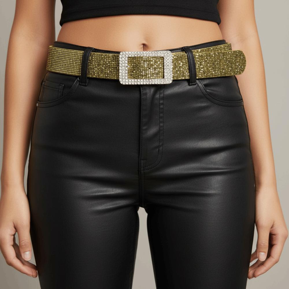 Punk Sequin Belt Rhinestone Square Buckle Y2K Girl Waistband PU Leather Wide Waistband  Outdoor