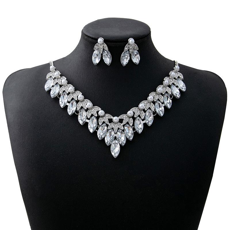 Ожерелье со стразами, серьги для женщин, геометрический кулон в виде капли воды, свадебные наборы ювелирных украшений для невесты