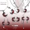 Asymmetrical Rose Red Moon Necklace for Women - Autumn/Winter European & American Style, High-Grade Sweater Chain with Fashionable Gun Black Pendant.