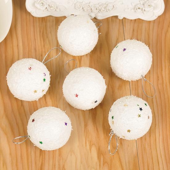 Yousheng 6 шт. Рождественские шары из белой пены, рождественские шары со звездами и блестками, небьющиеся, легкие подвесные шары для украшения елки, декор для праздничной вечеринки