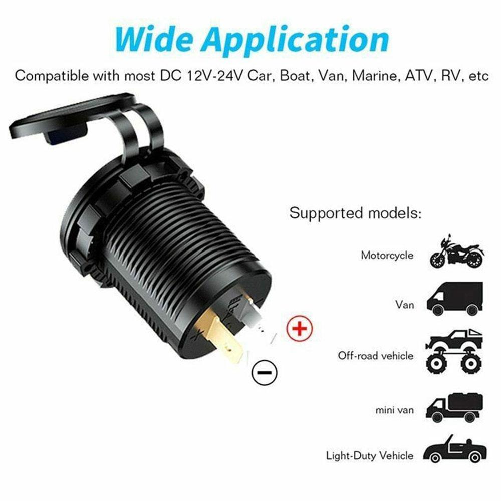 Автомобильное зарядное устройство QC3.0 с двумя USB-портами для прикуривателя, водонепроницаемое, с переключателем вольтметра, адаптер для быстрой зарядки 12/24 В, автомобильные аксессуары