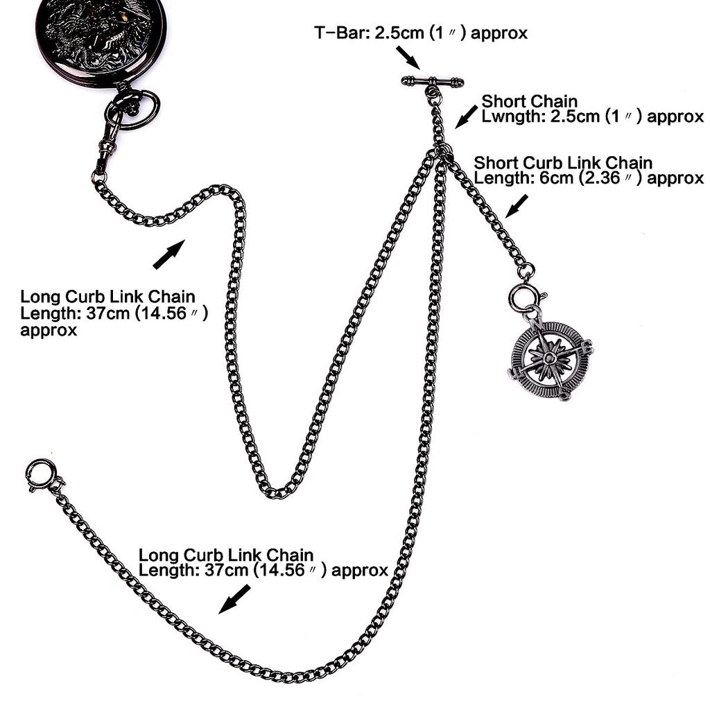 ManChDa карманные часы цепь двойной Albert цепь часы T-Bar, 3. черный. , 6D. черный.
