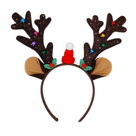 Yousheng Рождественская повязка на голову с оленьими рогами для женщин, обруч для волос из оленьих рогов, праздничный костюм с ушками, плюшевый материал, гибкий головной убор