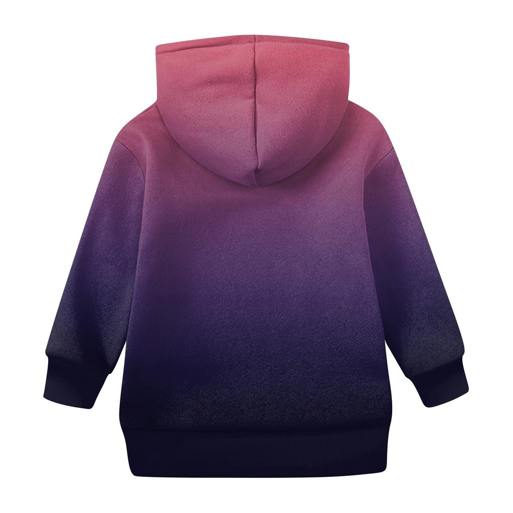 Girls Long Sleeve Printed Gradient Color Children's Hooded Pocket Sweatshirt