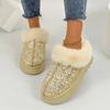 Women's Platform Snow Boots Winter Sparkling Sequins Short Booties Slippers With Faux Fur Lining Anti-Slip Warm Outdoor Indoor House Shoes for Women