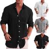 Foreign Trade Men's Loose Large Size Solid Color Shirt Linen Lapel Long Sleeve Casual Shirt Men's
