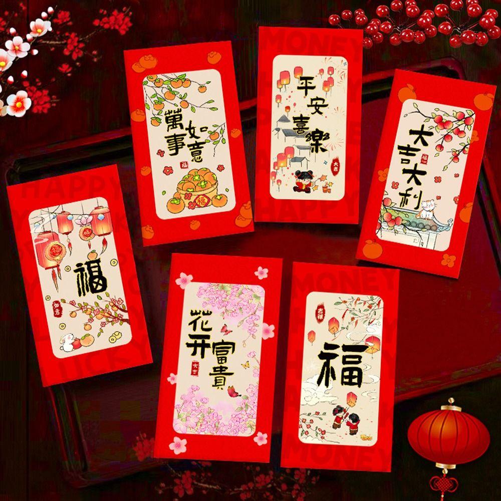 6pcs Traditional Lucky Red Pockets Cartoon Pattern Money Envelope Year of Horse
