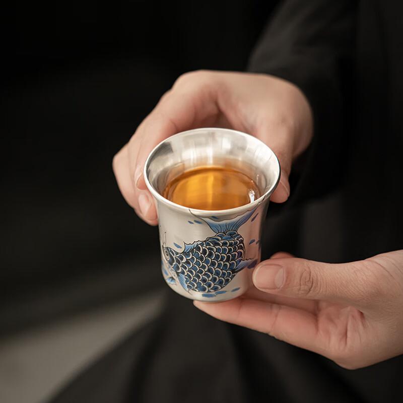 Sushitaoci Silver Master Cup, Silver Dragon Fish, Packaged Silver Fragrance Cup, Intangible Cultural Heritage Master Zheng Wenqiang, Kung Fu Tea Cup