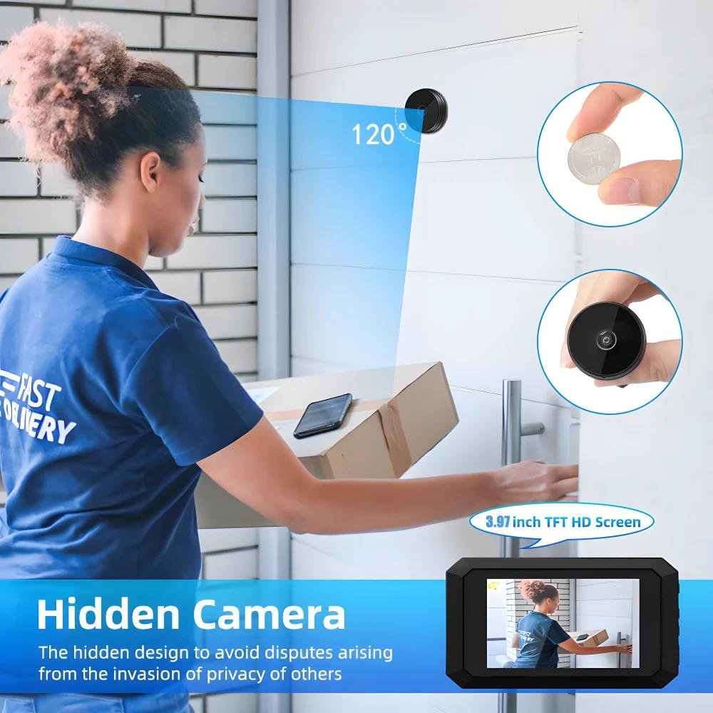 3.97 Inch Doorbell Peephole Viewer Digital Door Camera 125° LCD 1080P HD Pixels Cat Eye Door Bell Outdoor Monitor