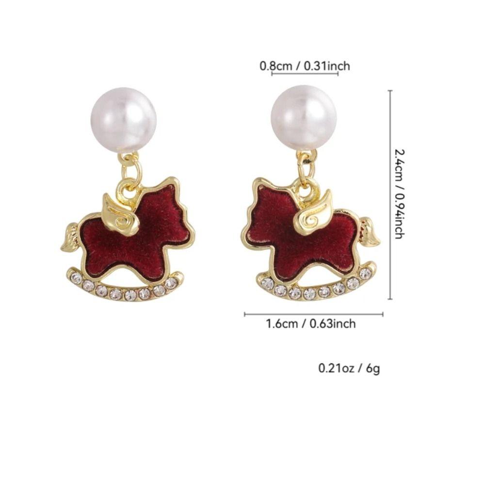Rhinestone Zircon Horse Earrings Red Horse Stud Earrings Girls Jewelry