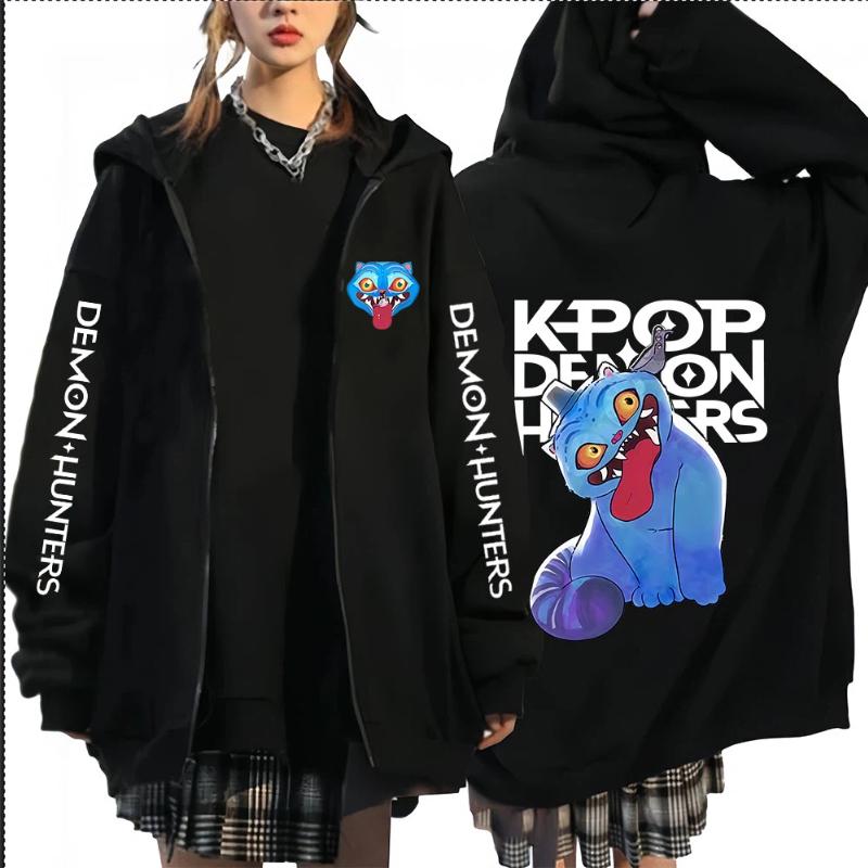 Горячая K-pop Толстовка с капюшоном на молнии Охотники на демонов Кино Мира Руми Зои Пуловер Свитшот Мужская Женская Повседневная Одежда Оверсайз Толстовки