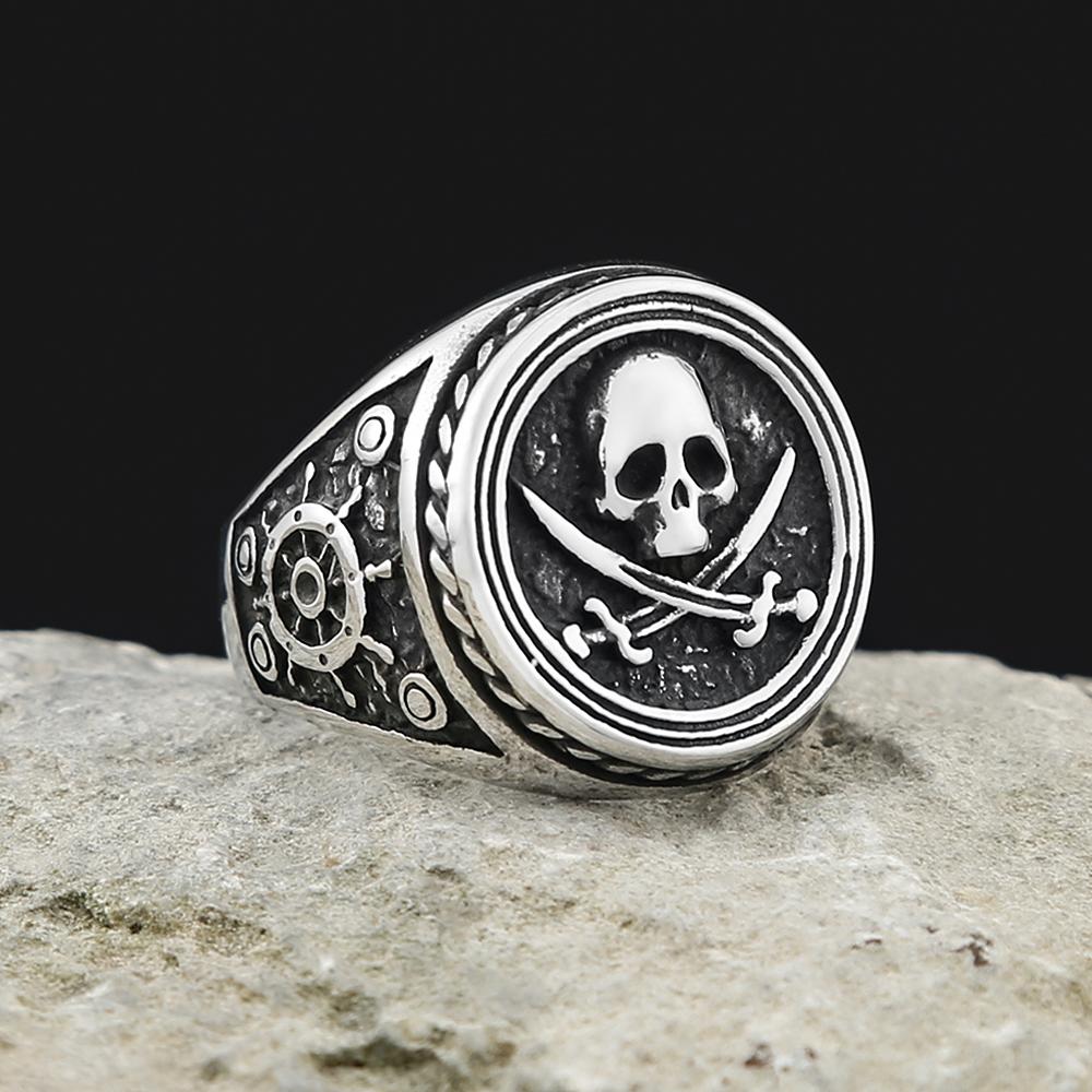 Gothic Vintage Double Pirate Skull Rings For Men Stainless Steel Vikings Pirate Sailor Skull Ring Amulet Jewelry Wholesale 2