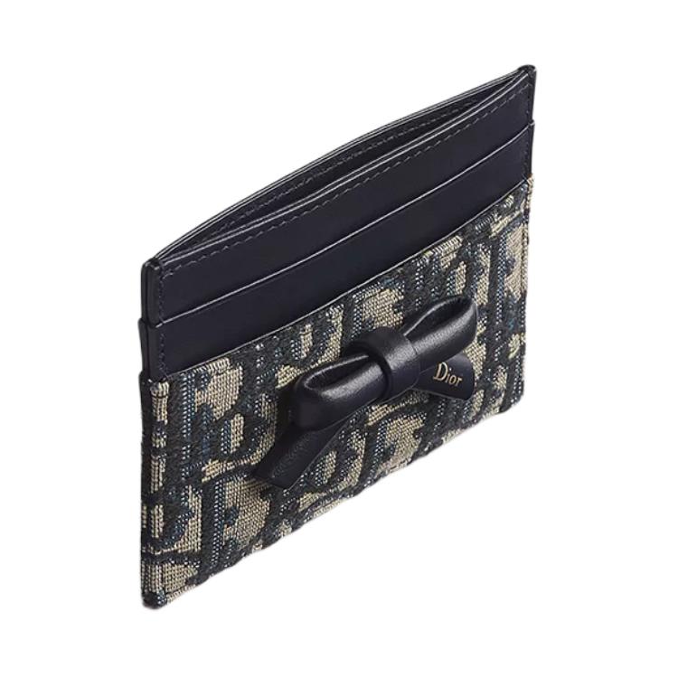 DIOR OBLIQUE Cotton With Cow Leather Card Holder Womens Blue
