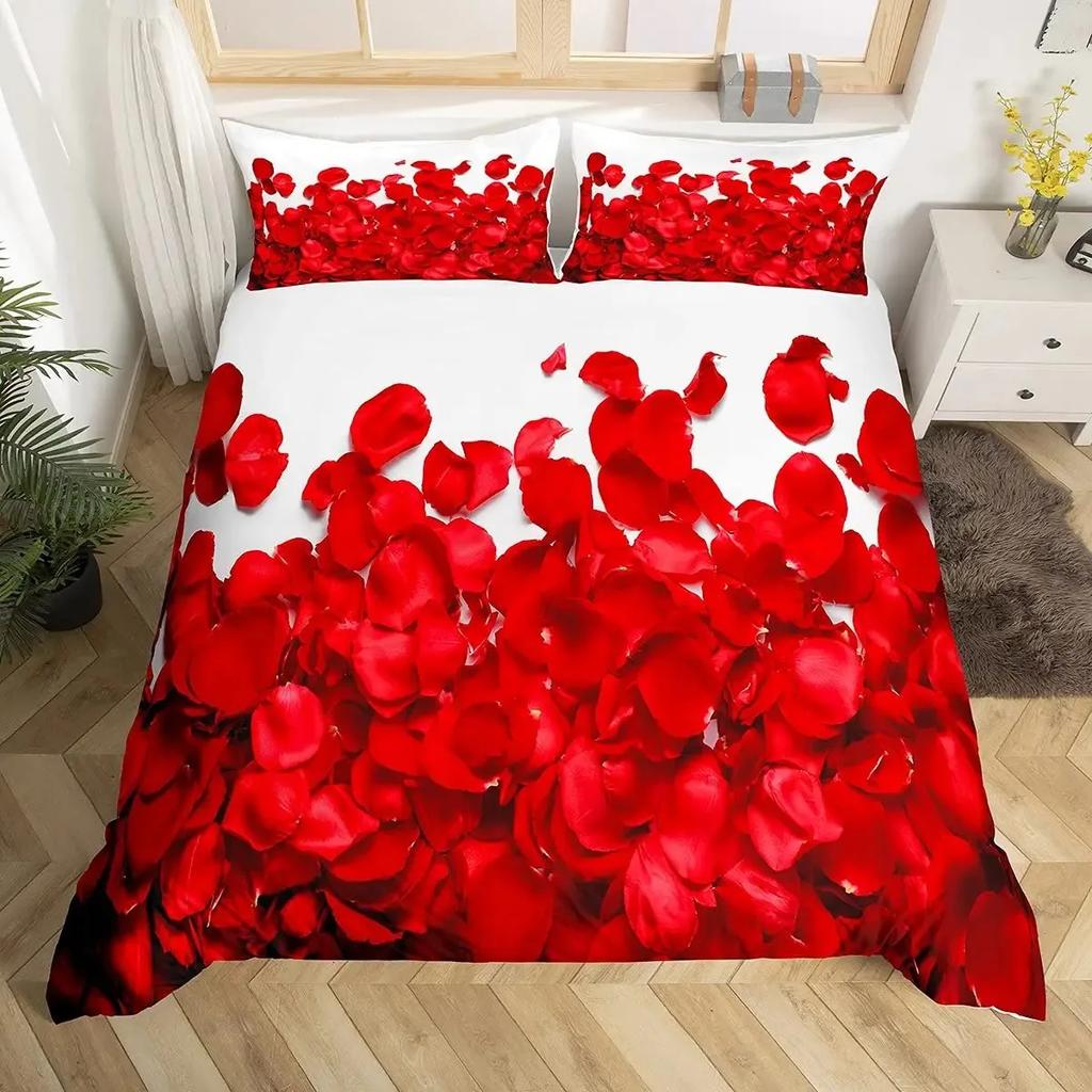 Valentine'S Day Rose Duvet Cover Set Romantic Couple Theme Bedding Set 3D Rose Comforter Cover Set Love Bedspread Twin King Size
