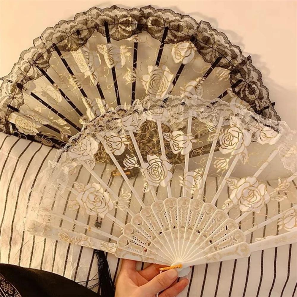 Gothic Ladies Lace Hand Fan Vintage Spanish Victorian Folding Fan for Wedding Party Favor Gift Dance Fan Photo Props Home Decor