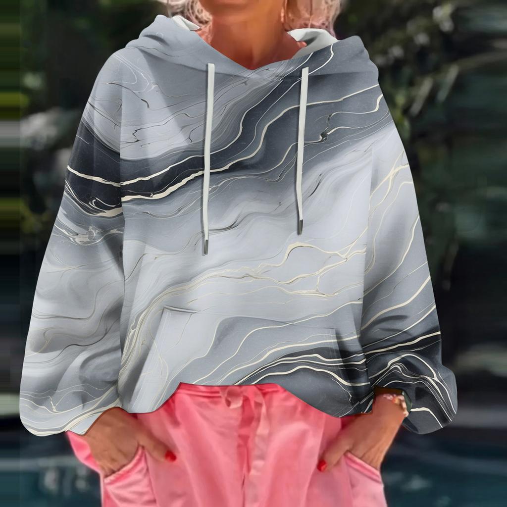 Женский худи свободного кроя с цветочным принтом и длинными рукавами