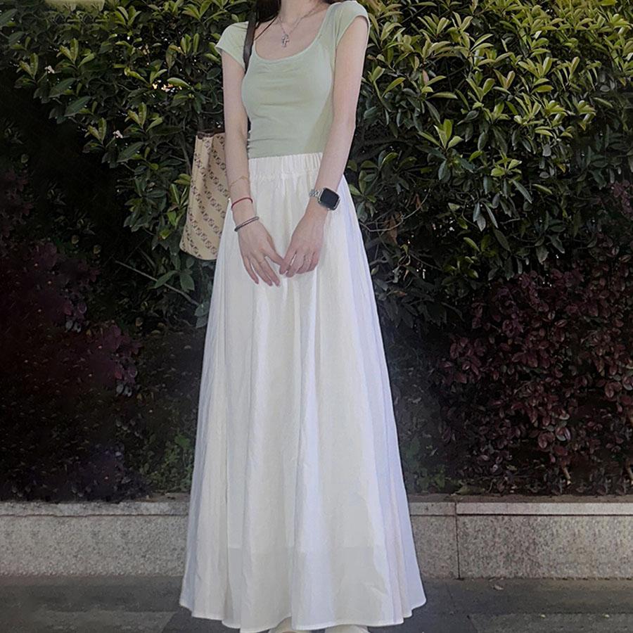 Женская весенне-летняя белая миди-юбка мягкого стиля с высокой талией и облегающего кроя - Элегантная женственная юбка-полусолнце