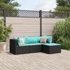 VidaXL Garden Lounge Set 4 Pcs with Cushions Black Wicker, Outdoor Sofa Set, Garden Corner Sofa, 3308052